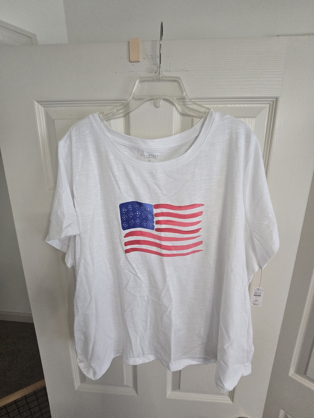 Womens 3X. Talbots White Flag Graphic Tee with Blue and Red Print